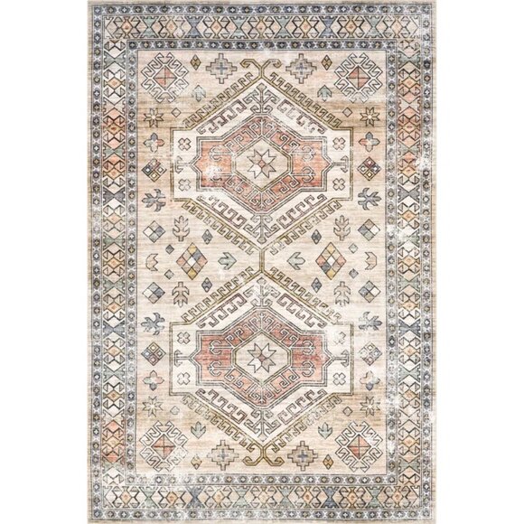 6'x9' Southwestern Orange/Gray Machine Washable Area Rug - Picture 6 of 7